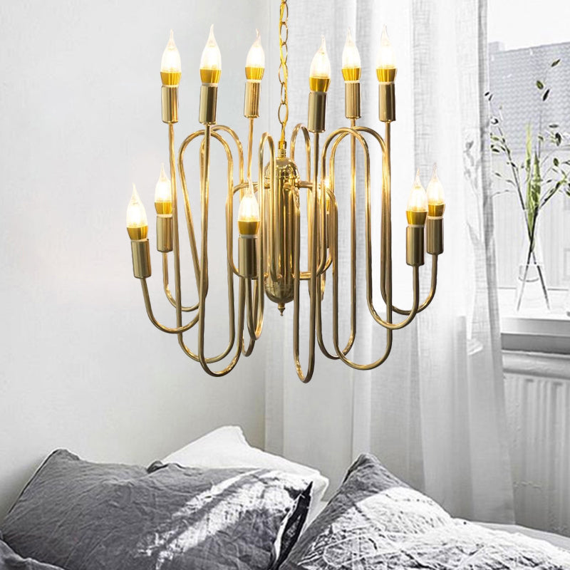 Metal Branch Chandelier Minimalism 12 Heads Gold Pendant Lighting Fixture for Dining Room Clearhalo 'Ceiling Lights' 'Chandeliers' Lighting' options 233861