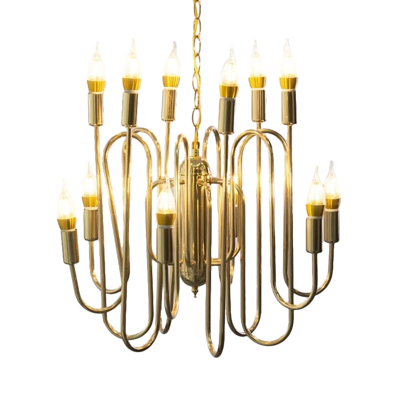 Metal Branch Chandelier Minimalism 12 Heads Gold Pendant Lighting Fixture for Dining Room Clearhalo 'Ceiling Lights' 'Chandeliers' Lighting' options 233862