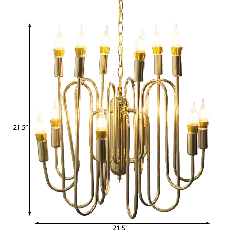 Metal Branch Chandelier Minimalism 12 Heads Gold Pendant Lighting Fixture for Dining Room Clearhalo 'Ceiling Lights' 'Chandeliers' Lighting' options 233863