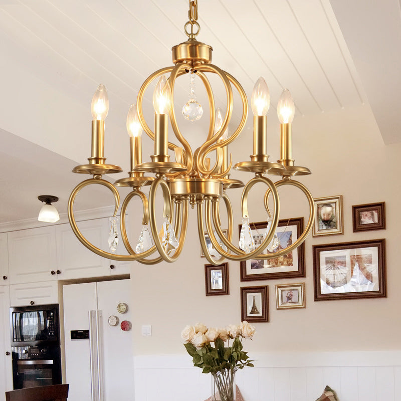 Gold Candle Chandelier Lighting Nordic Metal 6/8 Bulbs Hanging Ceiling Light with Curved Arm Clearhalo 'Ceiling Lights' 'Chandeliers' Lighting' options 233864