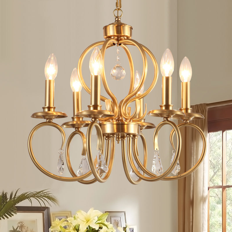 Gold Candle Chandelier Lighting Nordic Metal 6/8 Bulbs Hanging Ceiling Light with Curved Arm Clearhalo 'Ceiling Lights' 'Chandeliers' Lighting' options 233865