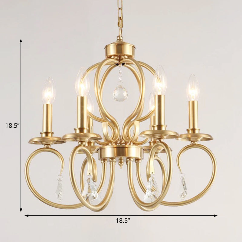 Gold Candle Chandelier Lighting Nordic Metal 6/8 Bulbs Hanging Ceiling Light with Curved Arm Clearhalo 'Ceiling Lights' 'Chandeliers' Lighting' options 233867