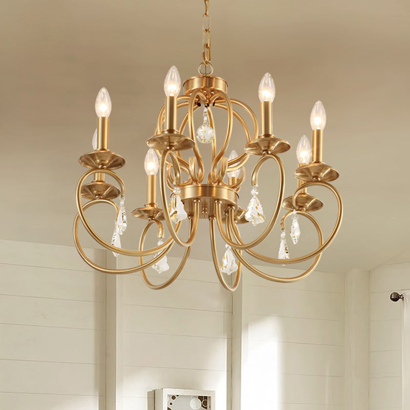 Gold Candle Chandelier Lighting Nordic Metal 6/8 Bulbs Hanging Ceiling Light with Curved Arm 8 Gold Clearhalo 'Ceiling Lights' 'Chandeliers' Lighting' options 233868_7484c302-d4d6-4dcf-8631-c7f4060fa100