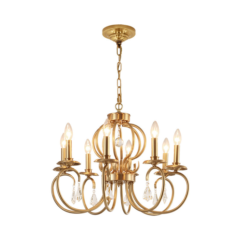 Gold Candle Chandelier Lighting Nordic Metal 6/8 Bulbs Hanging Ceiling Light with Curved Arm Clearhalo 'Ceiling Lights' 'Chandeliers' Lighting' options 233870