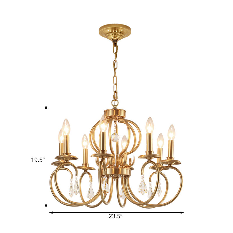 Gold Candle Chandelier Lighting Nordic Metal 6/8 Bulbs Hanging Ceiling Light with Curved Arm Clearhalo 'Ceiling Lights' 'Chandeliers' Lighting' options 233871