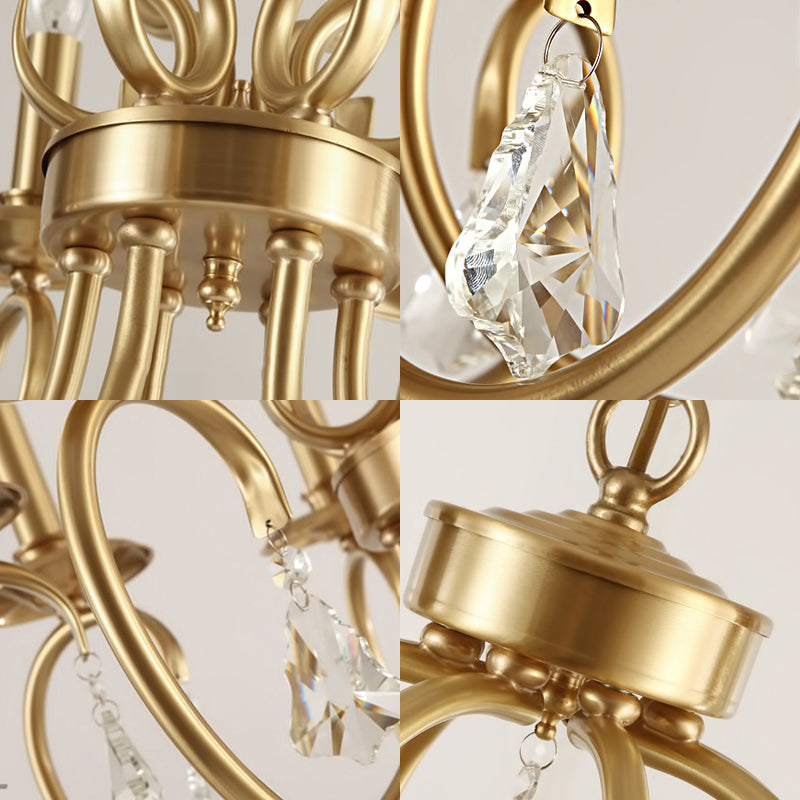 Gold Candle Chandelier Lighting Nordic Metal 6/8 Bulbs Hanging Ceiling Light with Curved Arm Clearhalo 'Ceiling Lights' 'Chandeliers' Lighting' options 233872