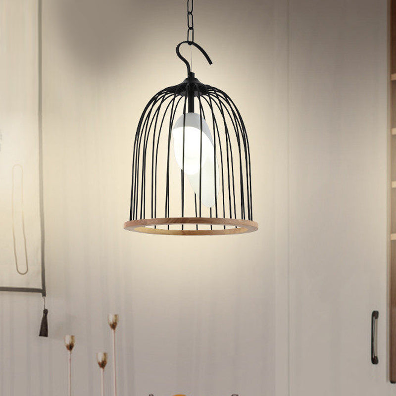 Black Bird Cage Hanging Lamp Modern 1 Head Metal Ceiling Pendant Light for Living Room Clearhalo 'Ceiling Lights' 'Chandeliers' Lighting' options 233874