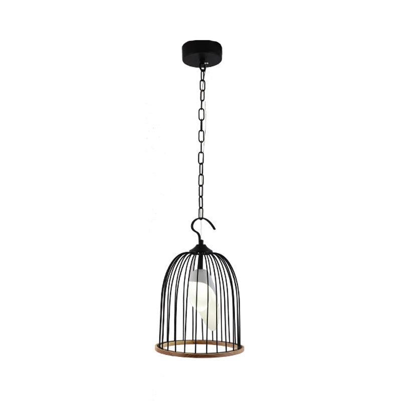 Black Bird Cage Hanging Lamp Modern 1 Head Metal Ceiling Pendant Light for Living Room Clearhalo 'Ceiling Lights' 'Chandeliers' Lighting' options 233875