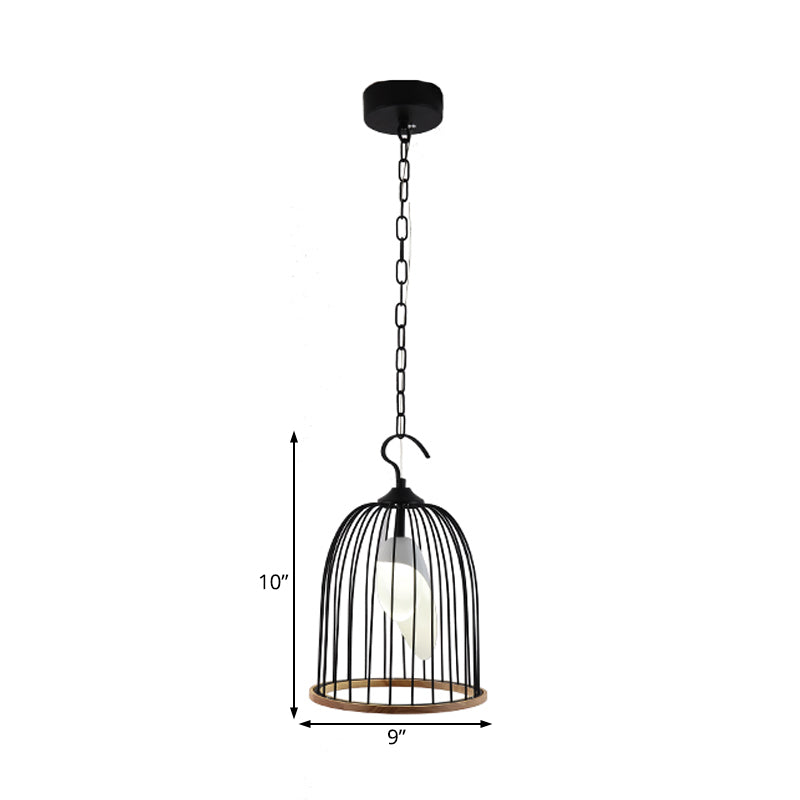 Black Bird Cage Hanging Lamp Modern 1 Head Metal Ceiling Pendant Light for Living Room Clearhalo 'Ceiling Lights' 'Chandeliers' Lighting' options 233876