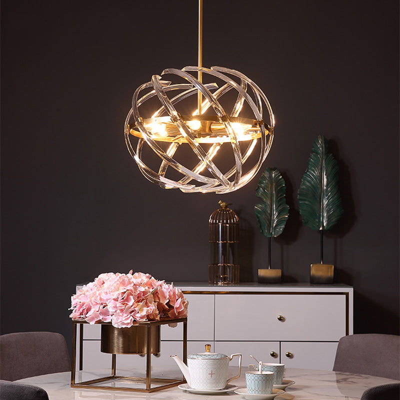 Contemporary Sphere Hanging Chandelier Metal 6 Bulbs Suspension Light in Gold with Crystal Tube Cage for Dining Room Clearhalo 'Ceiling Lights' 'Chandeliers' Lighting' options 233899