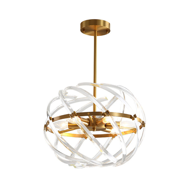 Contemporary Sphere Hanging Chandelier Metal 6 Bulbs Suspension Light in Gold with Crystal Tube Cage for Dining Room Clearhalo 'Ceiling Lights' 'Chandeliers' Lighting' options 233900