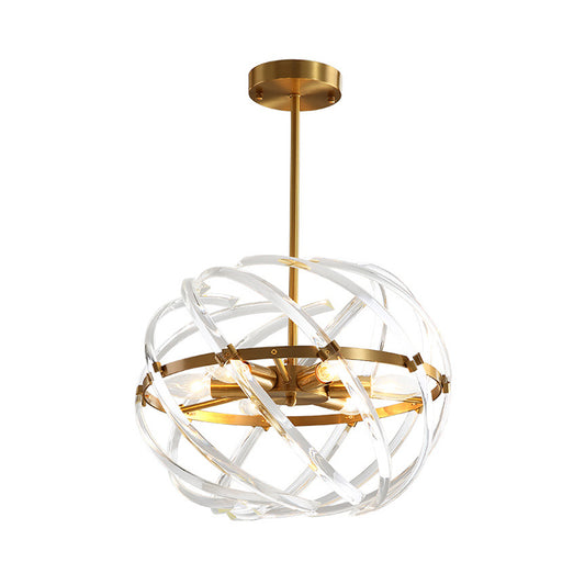 Contemporary Sphere Hanging Chandelier Metal 6 Bulbs Suspension Light in Gold with Crystal Tube Cage for Dining Room Clearhalo 'Ceiling Lights' 'Chandeliers' Lighting' options 233900