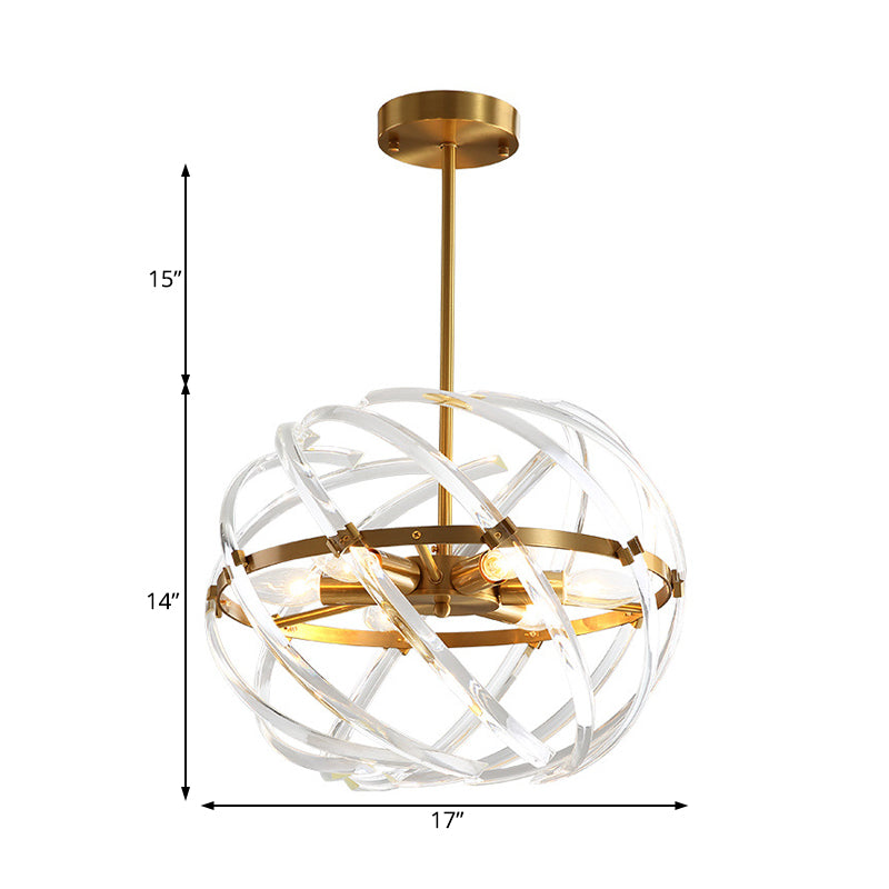 Contemporary Sphere Hanging Chandelier Metal 6 Bulbs Suspension Light in Gold with Crystal Tube Cage for Dining Room Clearhalo 'Ceiling Lights' 'Chandeliers' Lighting' options 233901