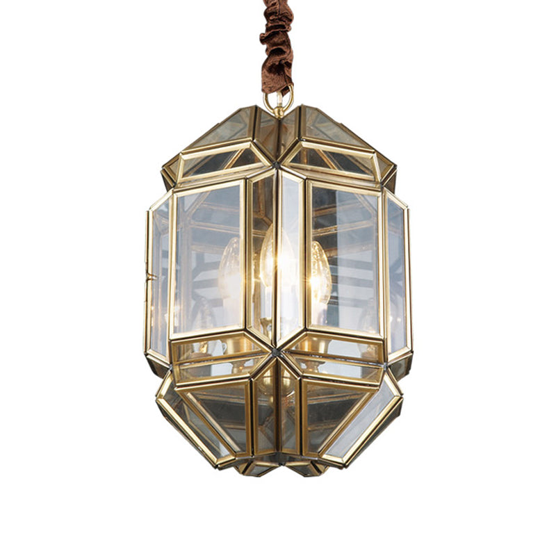 Brass Candle Chandelier Lamp Modernism Metal 3 Heads Hanging Light Fixture with Clear Glass Shade Clearhalo 'Ceiling Lights' 'Chandeliers' Lighting' options 233904