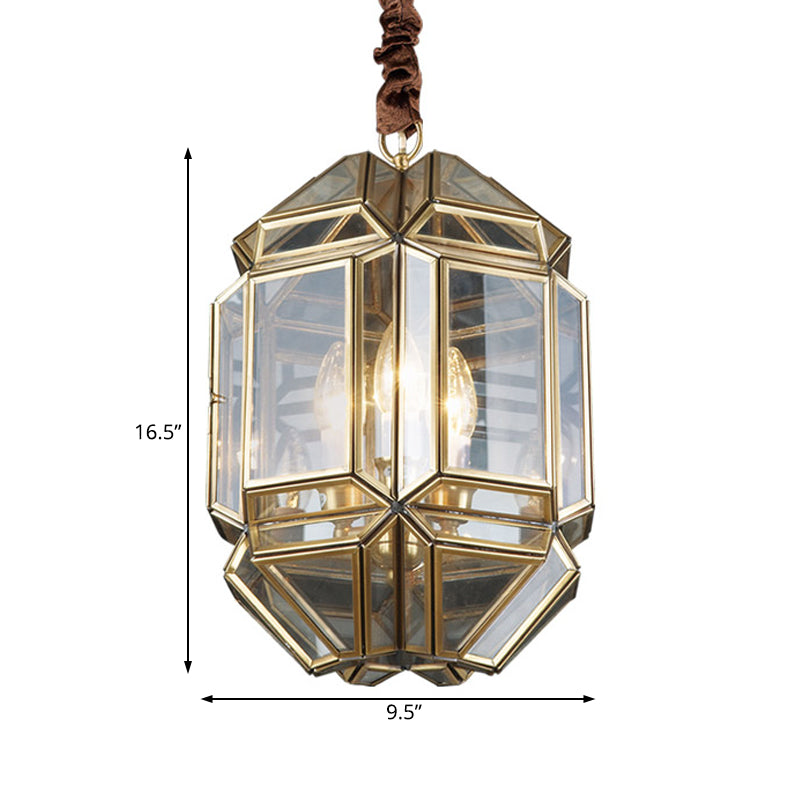 Brass Candle Chandelier Lamp Modernism Metal 3 Heads Hanging Light Fixture with Clear Glass Shade Clearhalo 'Ceiling Lights' 'Chandeliers' Lighting' options 233905