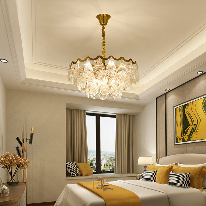 25.5"/31.5" Wide Tiered Chandelier Lighting Nordic Crystal Gold 8/15 Bulbs Hanging Ceiling Light for Living Room Gold 25.5" Clearhalo 'Ceiling Lights' 'Chandeliers' Lighting' options 233915_f7799e1d-0567-4b0a-98c6-0e7cd09017bb