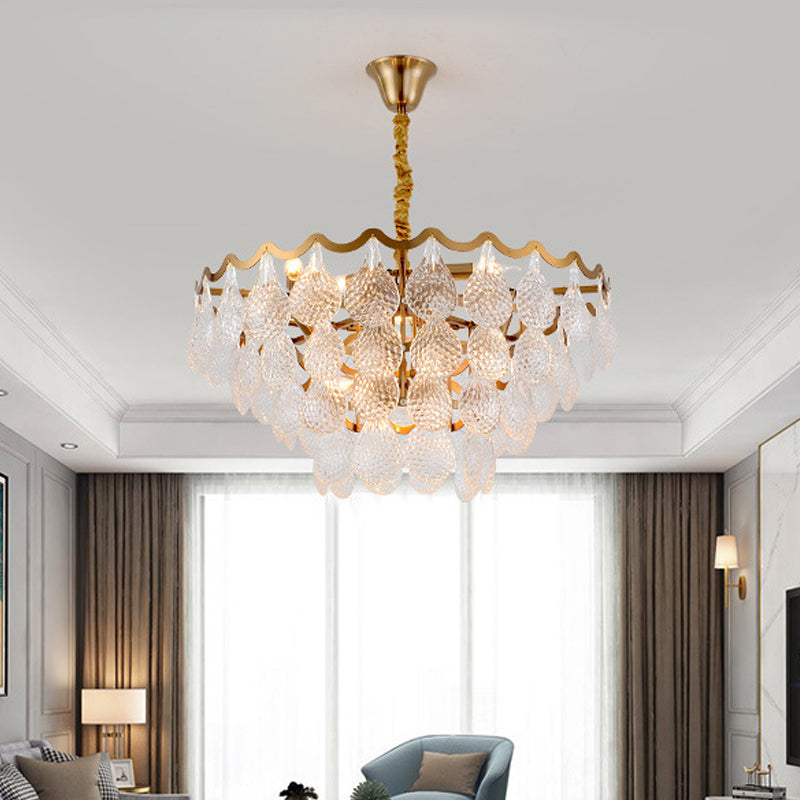 25.5"/31.5" Wide Tiered Chandelier Lighting Nordic Crystal Gold 8/15 Bulbs Hanging Ceiling Light for Living Room Clearhalo 'Ceiling Lights' 'Chandeliers' Lighting' options 233919