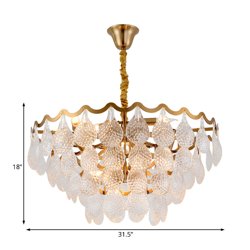 25.5"/31.5" Wide Tiered Chandelier Lighting Nordic Crystal Gold 8/15 Bulbs Hanging Ceiling Light for Living Room Clearhalo 'Ceiling Lights' 'Chandeliers' Lighting' options 233922