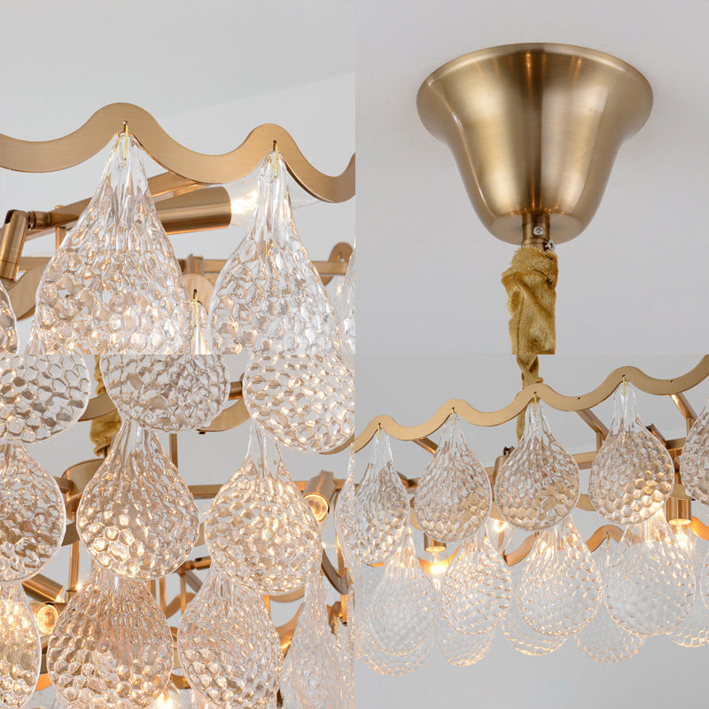 25.5"/31.5" Wide Tiered Chandelier Lighting Nordic Crystal Gold 8/15 Bulbs Hanging Ceiling Light for Living Room Clearhalo 'Ceiling Lights' 'Chandeliers' Lighting' options 233923