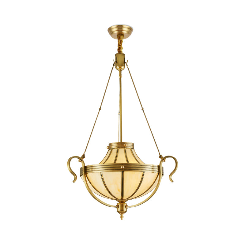 3 Bulbs Jar Ceiling Chandelier Rustic Opal Frosted Glass Suspended Lighting Fixture in Brass Clearhalo 'Ceiling Lights' 'Chandeliers' 'Glass shade' 'Glass' 'Pendant Lights' Lighting' 233940