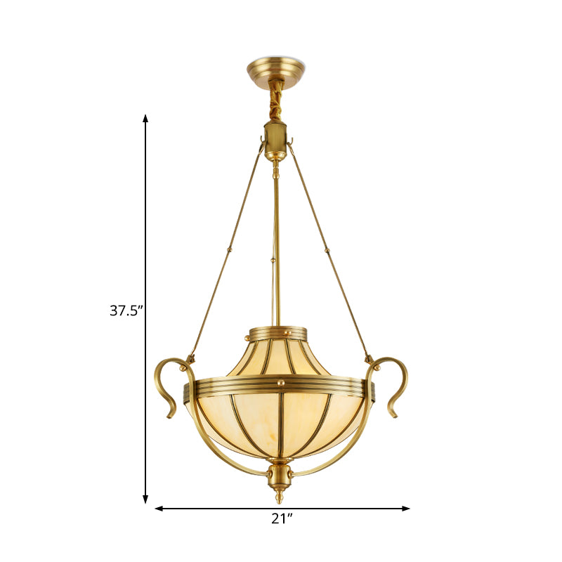 3 Bulbs Jar Ceiling Chandelier Rustic Opal Frosted Glass Suspended Lighting Fixture in Brass Clearhalo 'Ceiling Lights' 'Chandeliers' 'Glass shade' 'Glass' 'Pendant Lights' Lighting' 233941