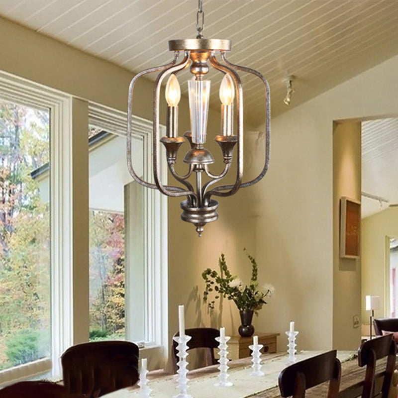 Traditional Candle Hanging Chandelier Metal 3 Bulbs Suspension Light in Aged Silver for Dining Room Aged Silver Clearhalo 'Ceiling Lights' 'Chandeliers' Lighting' options 233943_1c29cd72-7ccd-4df5-a204-d10f40121c77