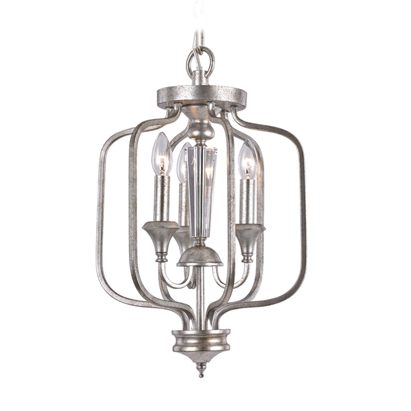 Traditional Candle Hanging Chandelier Metal 3 Bulbs Suspension Light in Aged Silver for Dining Room Clearhalo 'Ceiling Lights' 'Chandeliers' Lighting' options 233945