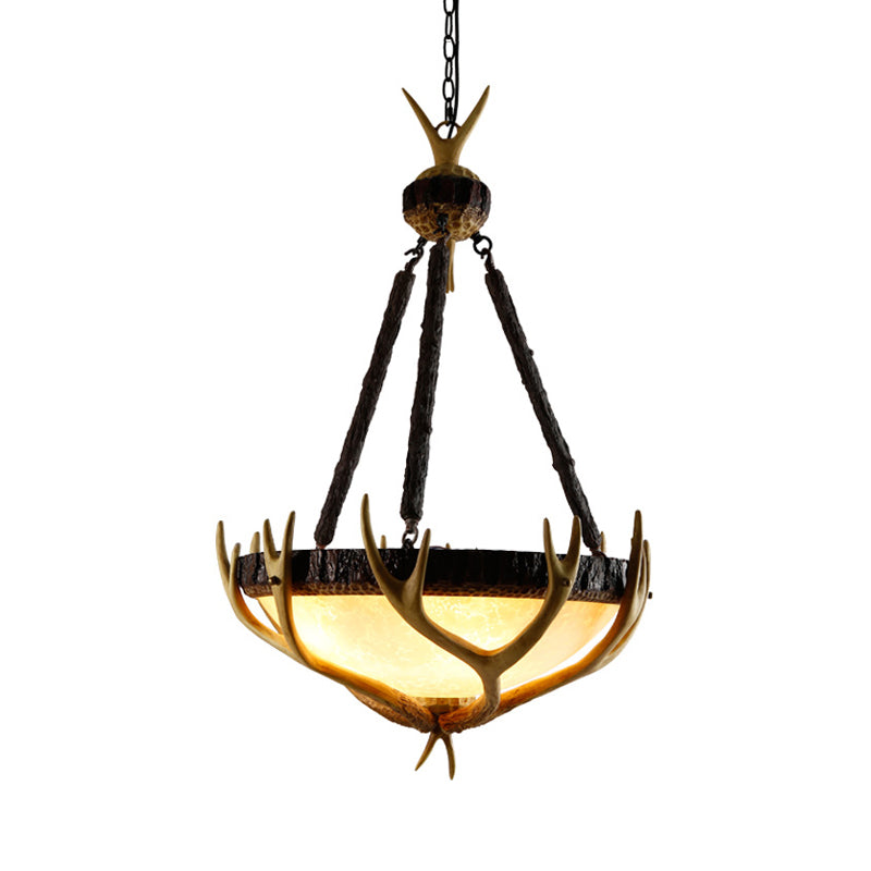 Brown 3 Heads Chandelier Lighting Rustic Glass Hemisphere Suspension Lamp for Living Room Clearhalo 'Ceiling Lights' 'Chandeliers' 'Glass shade' 'Glass' 'Island Lights' Lighting' 233957