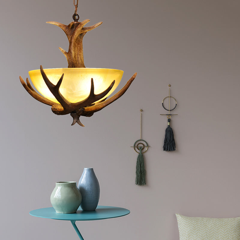 Glass Deer Antler Chandelier Lamp Farmhouse 3-Head Indoor Pendant Ceiling Light in Brown Clearhalo 'Ceiling Lights' 'Chandeliers' 'Glass shade' 'Glass' 'Island Lights' Lighting' 233961