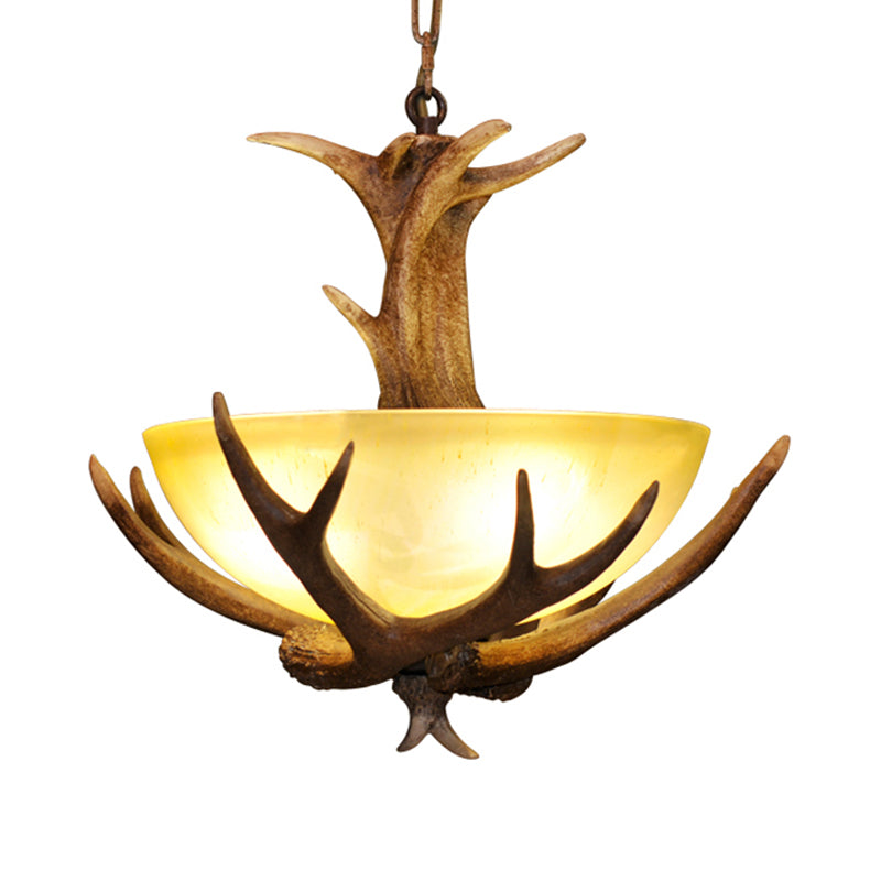 Glass Deer Antler Chandelier Lamp Farmhouse 3-Head Indoor Pendant Ceiling Light in Brown Clearhalo 'Ceiling Lights' 'Chandeliers' 'Glass shade' 'Glass' 'Island Lights' Lighting' 233962