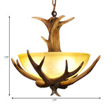 Glass Deer Antler Chandelier Lamp Farmhouse 3-Head Indoor Pendant Ceiling Light in Brown Clearhalo 'Ceiling Lights' 'Chandeliers' 'Glass shade' 'Glass' 'Island Lights' Lighting' 233963