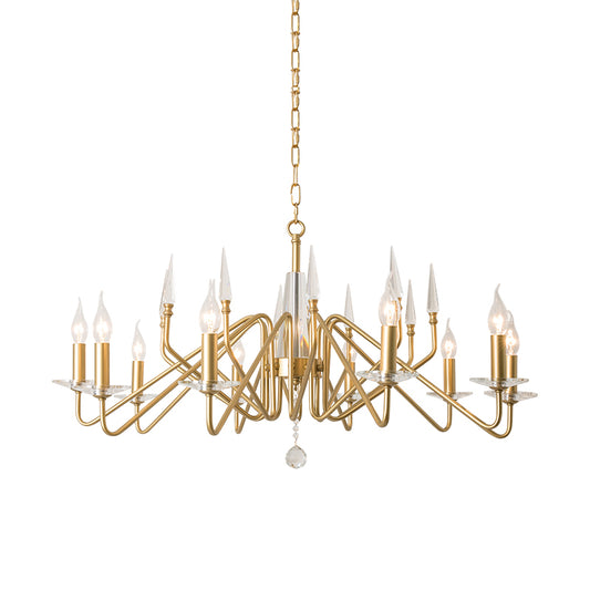 Starburst Metal Hanging Chandelier Retro 6/8/10 Heads Gold Ceiling Pendant Light with Crystal Teardrop Clearhalo 'Ceiling Lights' 'Chandeliers' Lighting' options 233966