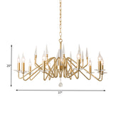 Starburst Metal Hanging Chandelier Retro 6/8/10 Heads Gold Ceiling Pendant Light with Crystal Teardrop Clearhalo 'Ceiling Lights' 'Chandeliers' Lighting' options 233967