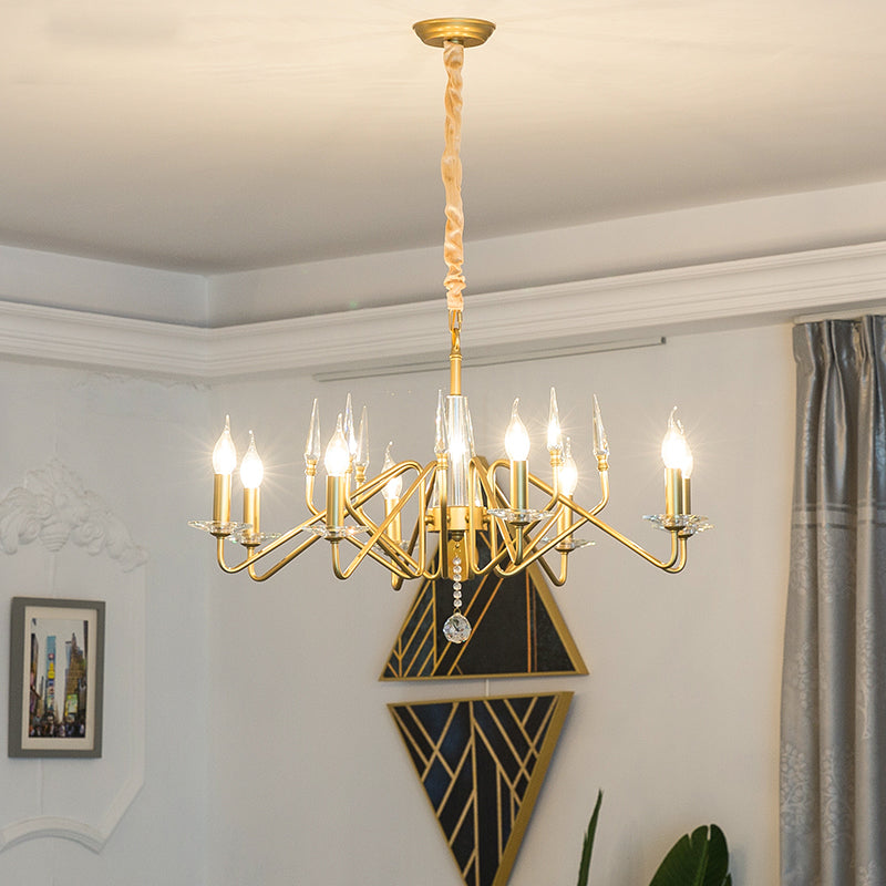 Starburst Metal Hanging Chandelier Retro 6/8/10 Heads Gold Ceiling Pendant Light with Crystal Teardrop Clearhalo 'Ceiling Lights' 'Chandeliers' Lighting' options 233968