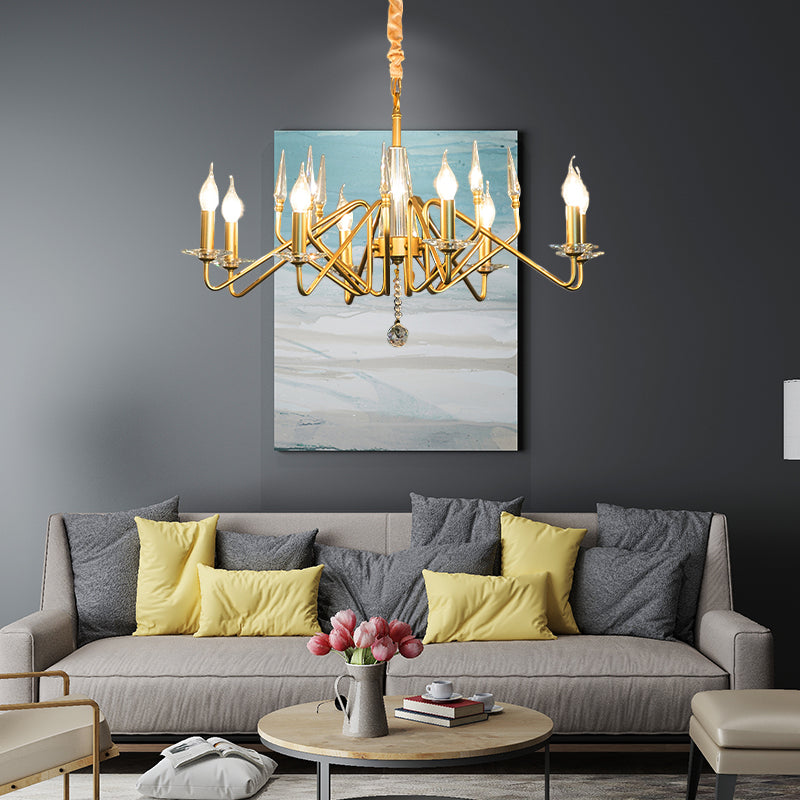 Starburst Metal Hanging Chandelier Retro 6/8/10 Heads Gold Ceiling Pendant Light with Crystal Teardrop Clearhalo 'Ceiling Lights' 'Chandeliers' Lighting' options 233970