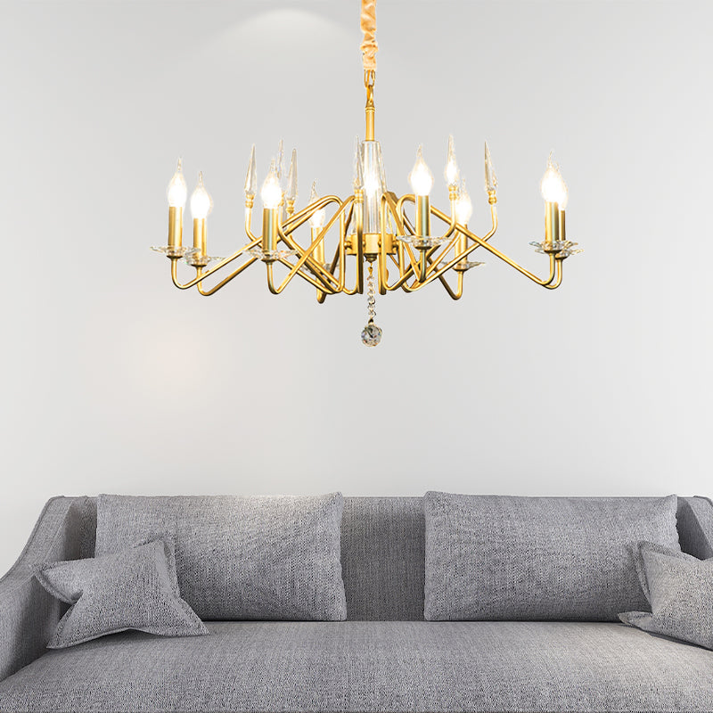 Starburst Metal Hanging Chandelier Retro 6/8/10 Heads Gold Ceiling Pendant Light with Crystal Teardrop Clearhalo 'Ceiling Lights' 'Chandeliers' Lighting' options 233971