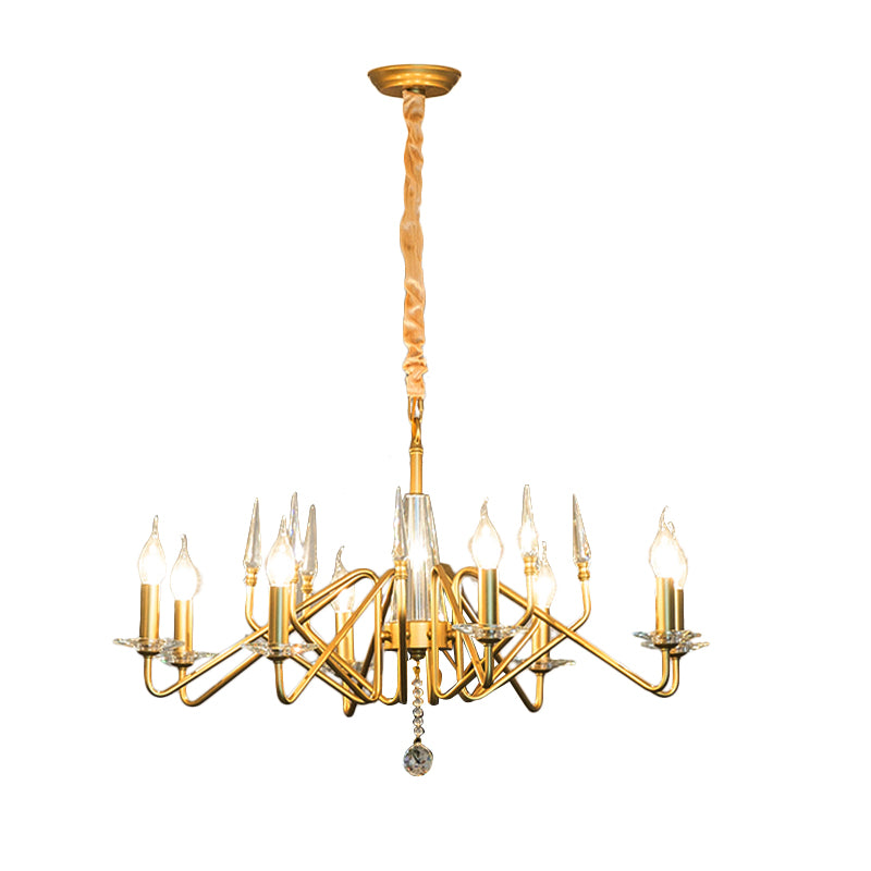 Starburst Metal Hanging Chandelier Retro 6/8/10 Heads Gold Ceiling Pendant Light with Crystal Teardrop Clearhalo 'Ceiling Lights' 'Chandeliers' Lighting' options 233972