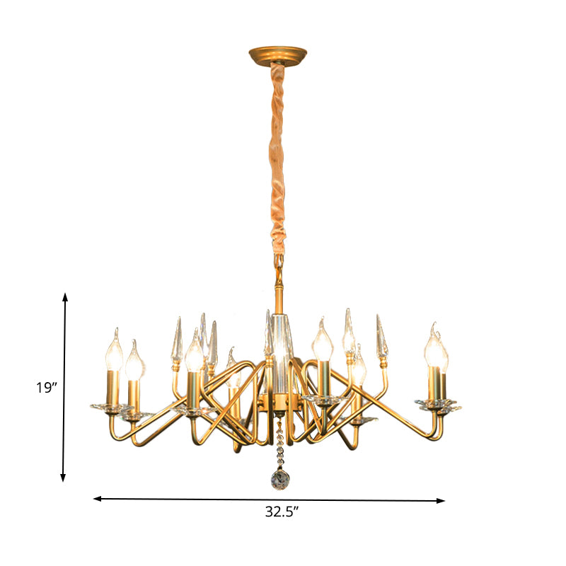 Starburst Metal Hanging Chandelier Retro 6/8/10 Heads Gold Ceiling Pendant Light with Crystal Teardrop Clearhalo 'Ceiling Lights' 'Chandeliers' Lighting' options 233973