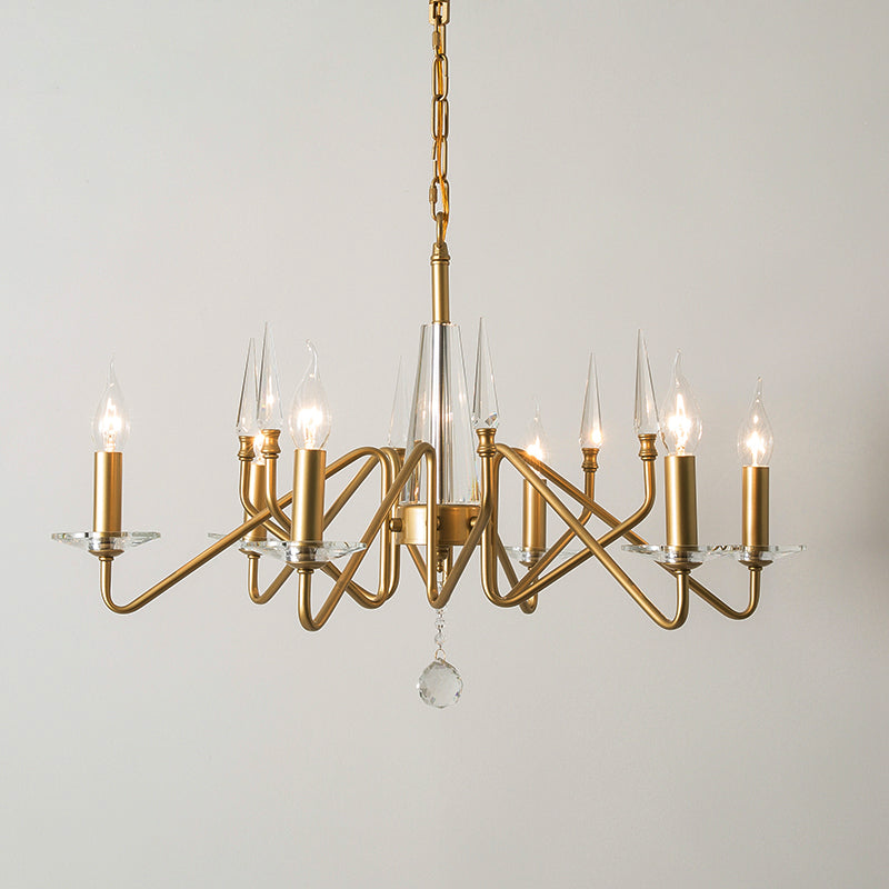 Starburst Metal Hanging Chandelier Retro 6/8/10 Heads Gold Ceiling Pendant Light with Crystal Teardrop Clearhalo 'Ceiling Lights' 'Chandeliers' Lighting' options 233976