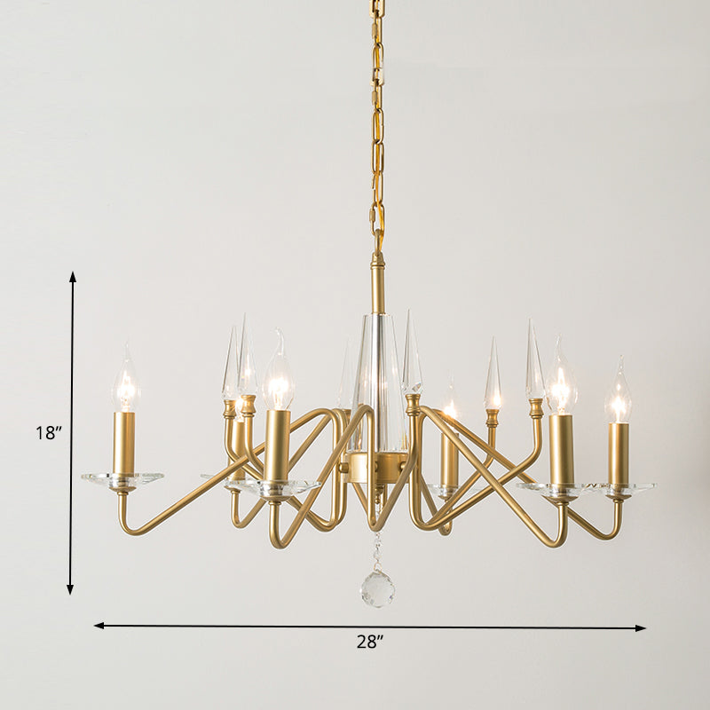 Starburst Metal Hanging Chandelier Retro 6/8/10 Heads Gold Ceiling Pendant Light with Crystal Teardrop Clearhalo 'Ceiling Lights' 'Chandeliers' Lighting' options 233977