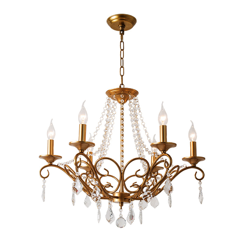 Modernism Sputnik Chandelier Metal 6 Heads Hanging Light Fixture in Gold with Crystal Drop Clearhalo 'Ceiling Lights' 'Chandeliers' Lighting' options 233985