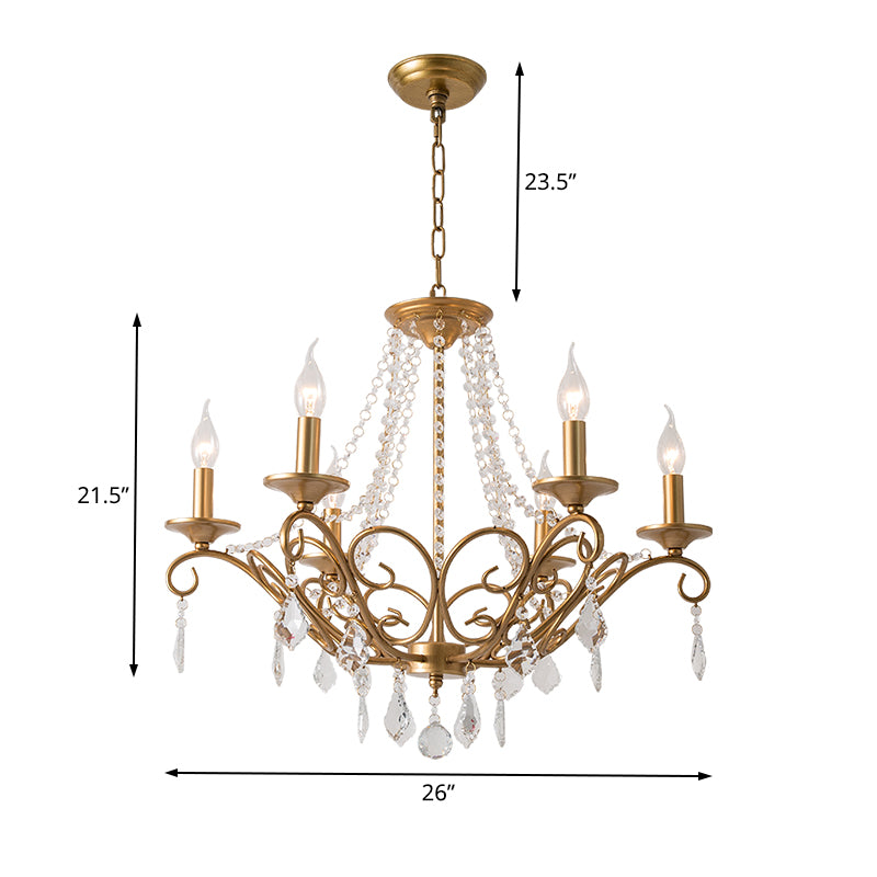 Modernism Sputnik Chandelier Metal 6 Heads Hanging Light Fixture in Gold with Crystal Drop Clearhalo 'Ceiling Lights' 'Chandeliers' Lighting' options 233986