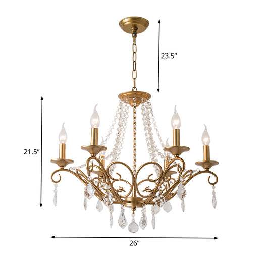 Modernism Sputnik Chandelier Metal 6 Heads Hanging Light Fixture in Gold with Crystal Drop Clearhalo 'Ceiling Lights' 'Chandeliers' Lighting' options 233986