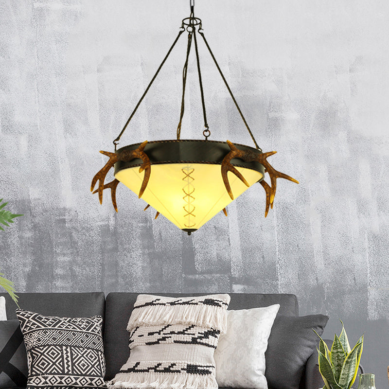 Traditional Cone Shaped Hanging Lamp 3 Bulbs Fabric Chandelier Light Fixture in White/Yellow for Living Room Clearhalo 'Ceiling Lights' 'Chandeliers' Lighting' options 233996