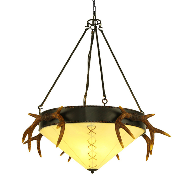 Traditional Cone Shaped Hanging Lamp 3 Bulbs Fabric Chandelier Light Fixture in White/Yellow for Living Room Clearhalo 'Ceiling Lights' 'Chandeliers' Lighting' options 233998