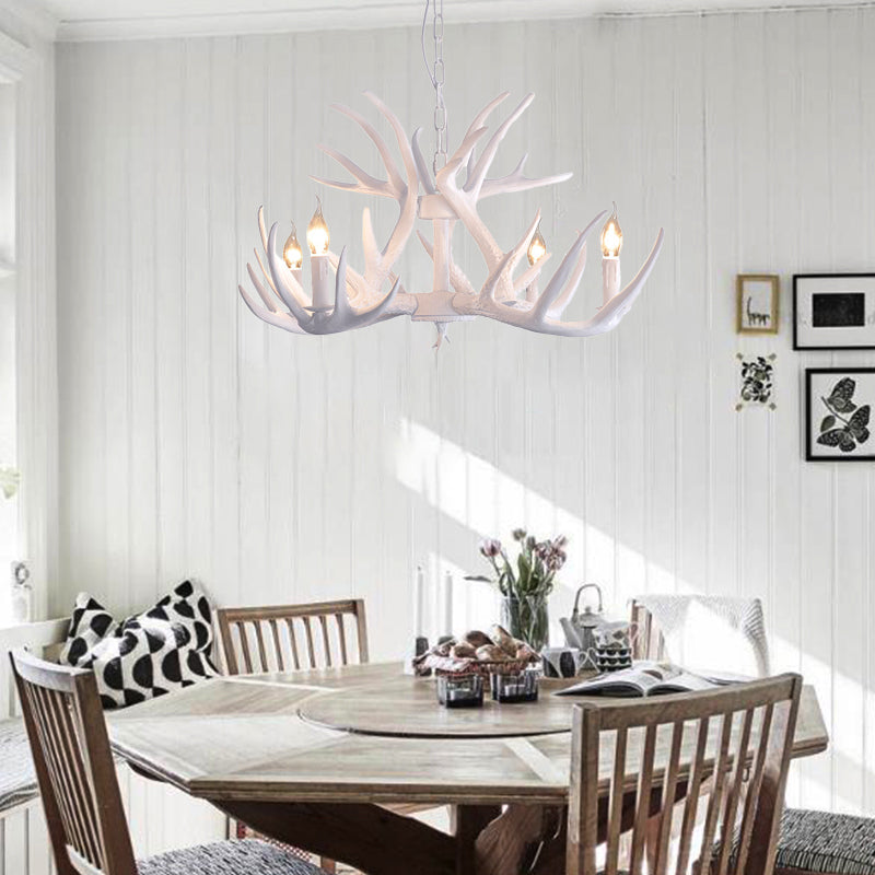 White Faux Antler Pendant Chandelier Traditional Resin 4/6/9 Heads Dining Room Hanging Ceiling Light Clearhalo 'Ceiling Lights' 'Chandeliers' Lighting' options 234011