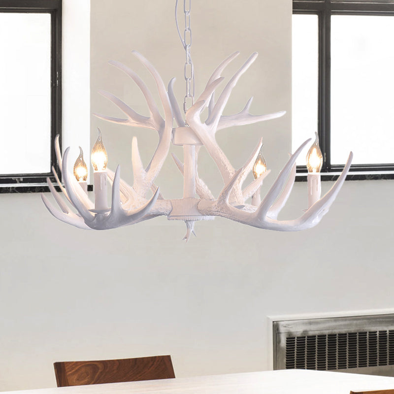 White Faux Antler Pendant Chandelier Traditional Resin 4/6/9 Heads Dining Room Hanging Ceiling Light Clearhalo 'Ceiling Lights' 'Chandeliers' Lighting' options 234012
