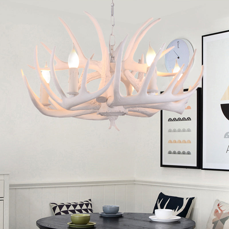 White Faux Antler Pendant Chandelier Traditional Resin 4/6/9 Heads Dining Room Hanging Ceiling Light Clearhalo 'Ceiling Lights' 'Chandeliers' Lighting' options 234015