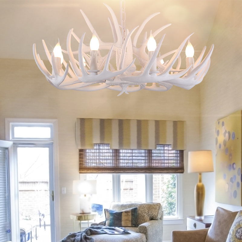 White Faux Antler Pendant Chandelier Traditional Resin 4/6/9 Heads Dining Room Hanging Ceiling Light 6 White Clearhalo 'Ceiling Lights' 'Chandeliers' Lighting' options 234016_187f09de-d624-4494-b1c6-c570fd54f81c