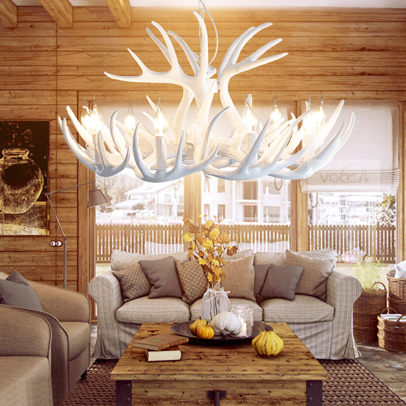 White Faux Antler Pendant Chandelier Traditional Resin 4/6/9 Heads Dining Room Hanging Ceiling Light 9 White Clearhalo 'Ceiling Lights' 'Chandeliers' Lighting' options 234019_3802c675-ec2d-4143-9c77-8f3a4726ce9b